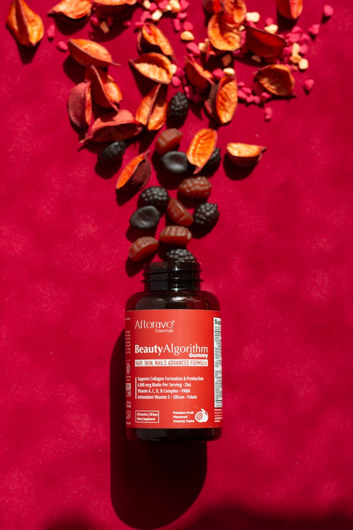 services-03 Colorful display of BeautyAlgorithm gummy supplements for hair, skin, and nails